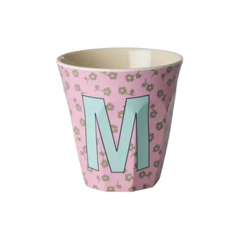 Rice alfabet beker letter M bloemen roze blauw