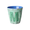 Rice melamine alfabet beker letter M medium sterren blauw groen