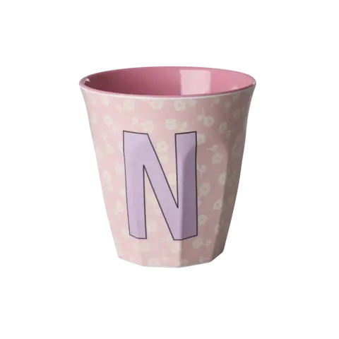 Rice alfabet beker letter N bloemen roze paars