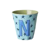 Rice melamine alfabet beker letter N medium sterren blauw groen