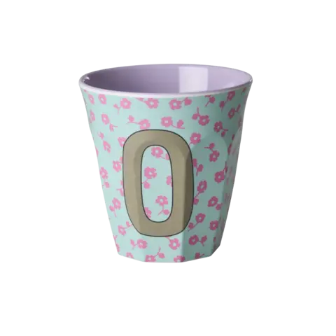 Rice alfabet beker letter O bloemen blauw paars