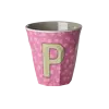 Rice melamine alfabet beker letter P roze groen