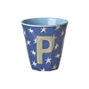 Rice melamine alfabet beker letter P medium sterren blauw bruin
