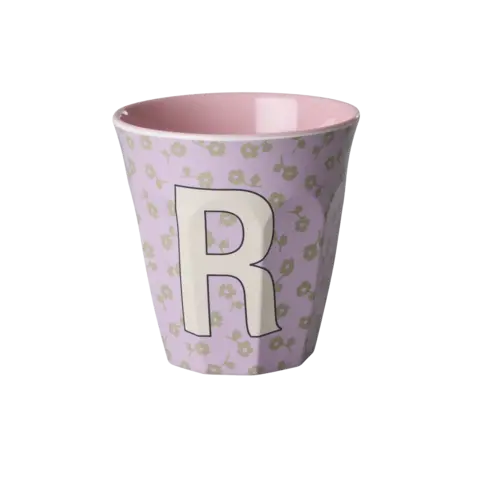 Rice alfabet beker letter R bloemen paars roze