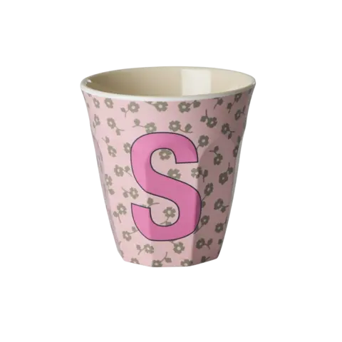 Rice alfabet beker letter S bloemen roze creme