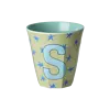 Rice melamine alfabet beker letter S medium sterren blauw groen