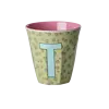 Rice melamine alfabet beker letter T bloemen groen roze