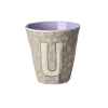 Rice melamine alfabet beker letter U bloemen paars roze