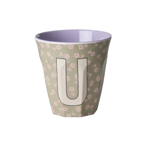 Rice alfabet beker letter U bloemen paars roze
