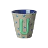 Rice melamine alfabet beker letter U medium sterren blauw bruin