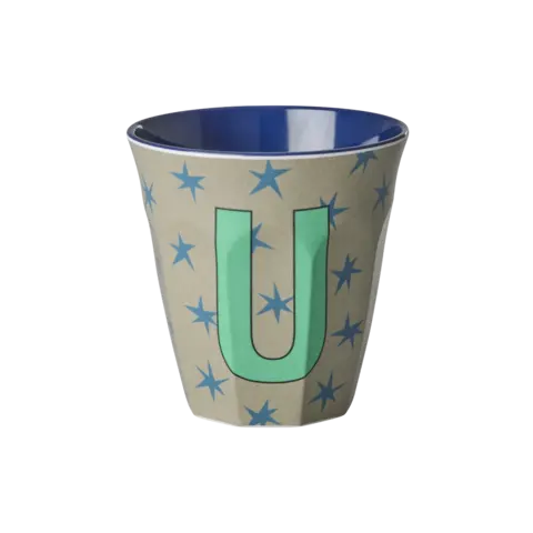Rice alfabet beker letter U sterren blauw bruin
