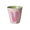 Rice melamine alfabet beker letter V bloemen roze groen