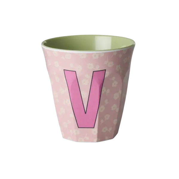 rice Denmark Rice melamine alfabet beker letter V bloemen roze groen