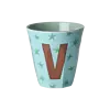 Rice melamine alfabet beker letter V medium sterren groen bruin