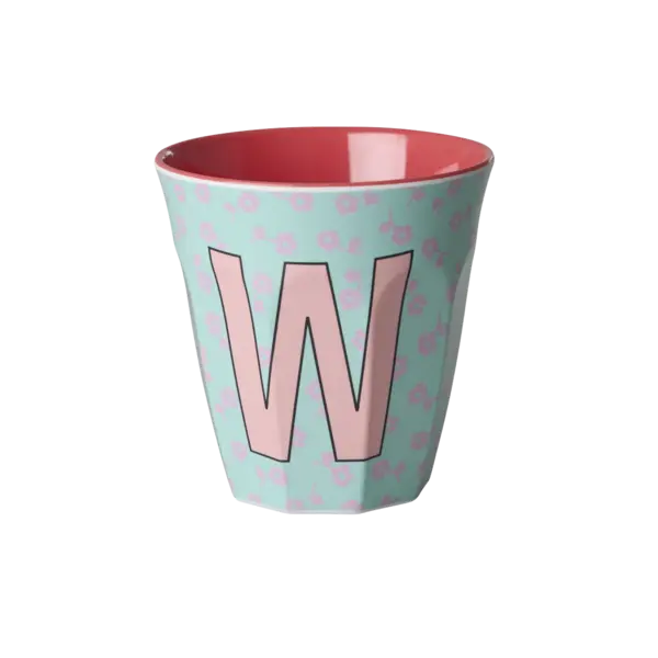 rice Denmark Rice melamine alfabet beker letter W bloemen blauw roze