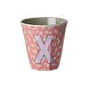 Rice melamine alfabet beker letter X  bloemen paars oranje
