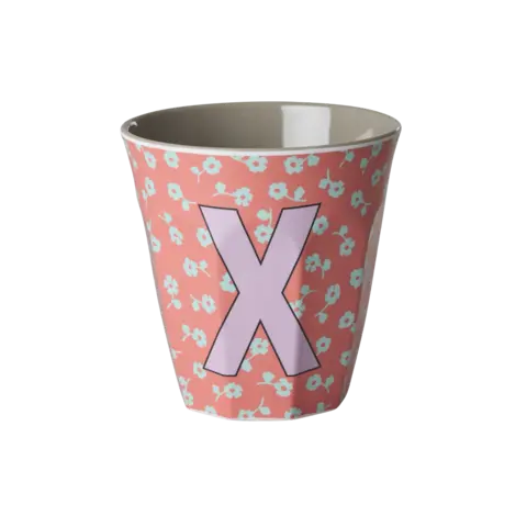 Rice alfabet beker letter X bloemen paars oranje