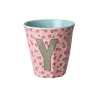 Rice melamine alfabet beker letter Y  bloemen roze groen