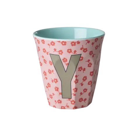 Rice alfabet beker letter Y bloemen roze groen