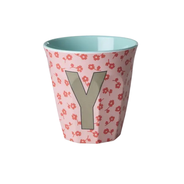 rice Denmark Rice melamine alfabet beker letter Y  bloemen roze groen