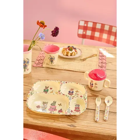 Rice melamine kinderservies dieren creme