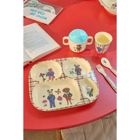 Rice melamine kinderservies dieren bruin