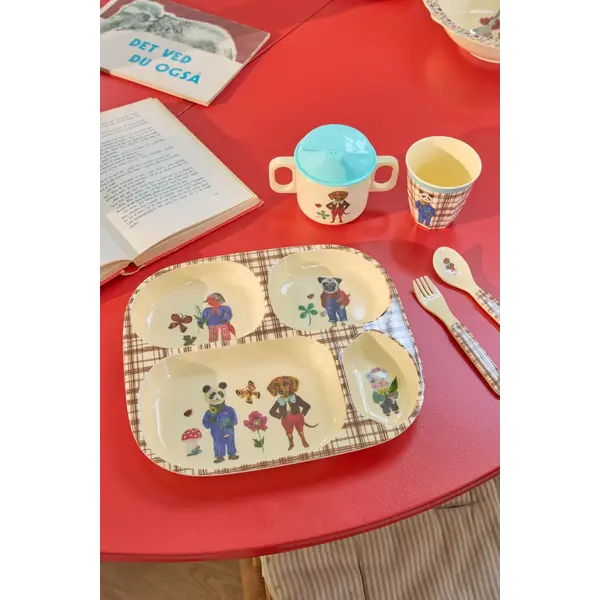 rice Denmark Rice melamine kinderservies setje Nathalie Lété vintage dieren bruin