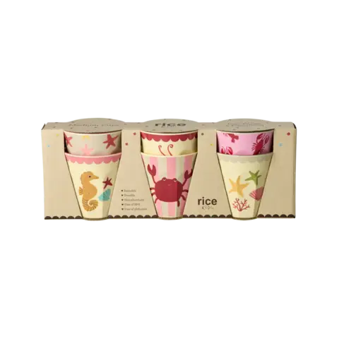 Rice melamine bekers Ocean print roze medium