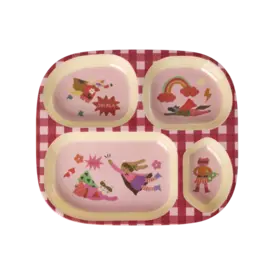 rice Denmark Rice melamine kinderbordje met vakjes Hero print roze