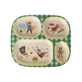 rice Denmark Rice melamine kinderbordje met vakjes Hero print groen