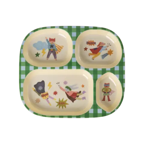 Rice melamine kinderbordje met vakjes Hero print groen
