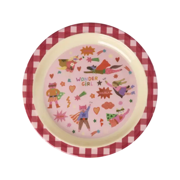 rice Denmark Rice melamine kinderbord Hero print roze