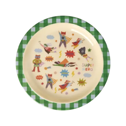Rice melamine kinderbord superhelden print groen