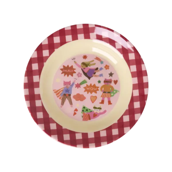 rice Denmark Rice melamine diep kinderbord Hero print roze