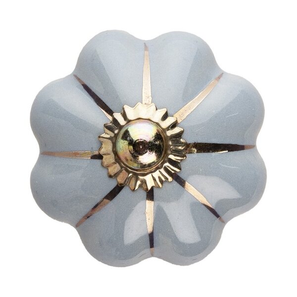 Clayre & Eef Clayre & Eef deurknopje bloem grijs blauw met gouden strepen