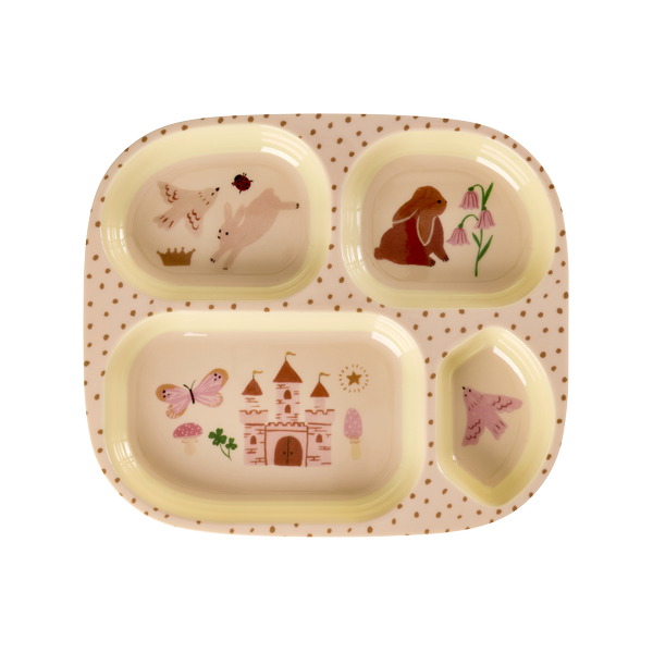 rice Denmark Rice melamine kinderbord met vakken Fairytale print roze