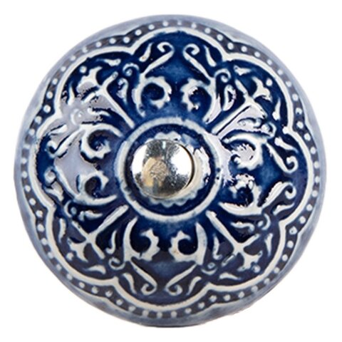 Deurknopje porselein  blauw met bloemen reliëf