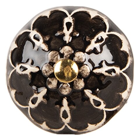 Deurknopje porselein zwart met bloemen reliëf