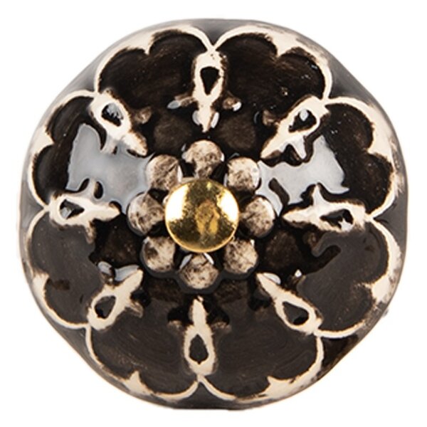 Clayre & Eef Clayre & Eef deurknop rond zwart met bloemen patroon