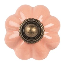 Clayre & Eef Deurknop bloem zalmroze klein