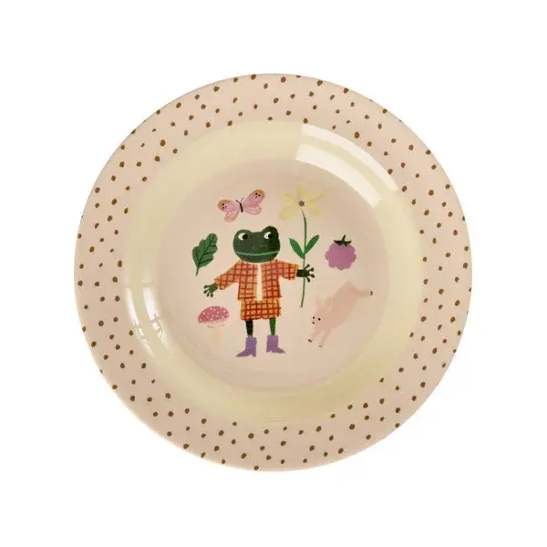 rice Denmark Rice melamine diep kinderbord kikker Fairytale print roze