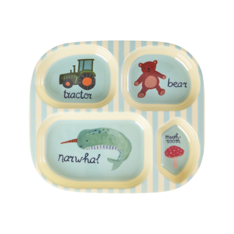Rice melamine vakjesboord ABC print blauw