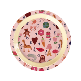 rice Denmark Rice melamine kinderbord ABC print roze