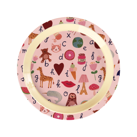 Rice melamine kinderbord ABC print roze