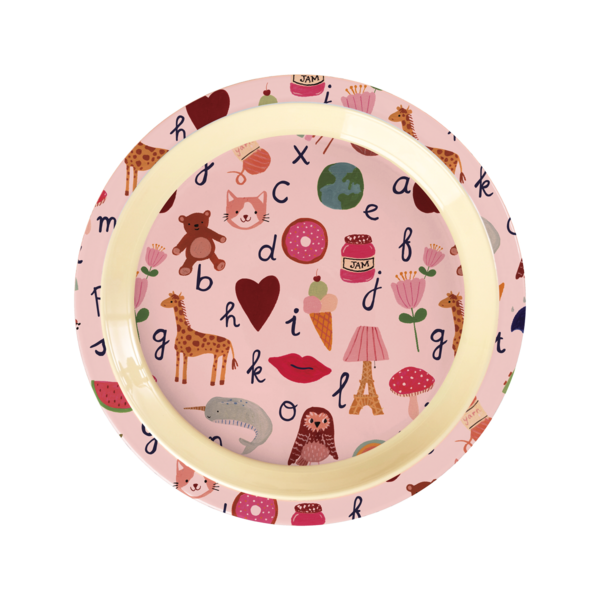 rice Denmark Rice melamine kinderbord ABC print roze