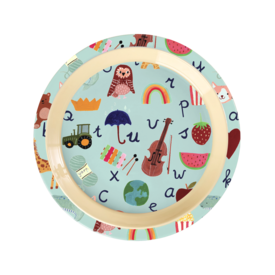 rice Denmark Rice melamine kinderbord ABC print blauw
