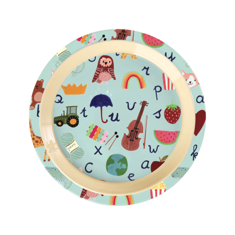 Rice melamine kinderbord ABC print blauw