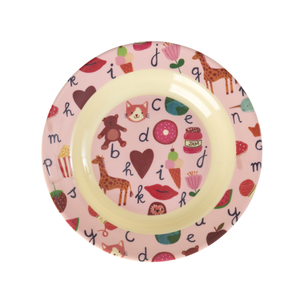 rice Denmark Rice melamine diep kinderbord ABC print roze