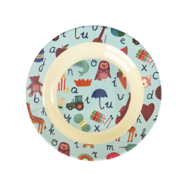 rice Denmark Rice melamine diep kinderbord ABC print blauw