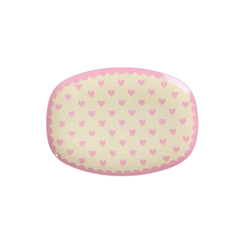 Rice melamine bord ovaal klein roze hartjes